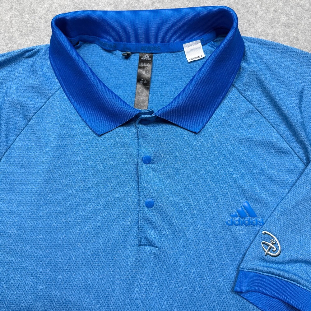 Adidas‎ x Disney Polo Shirt Mens XXL Blue D Logo Short Sleeve Performance Golf *